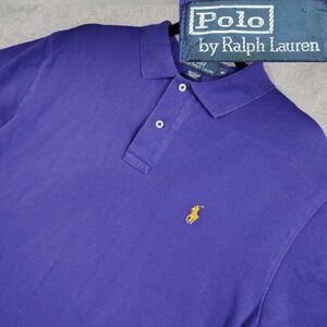 Vntg Polo Ralph Lauren Mens M Polo Shirt Short Sleeve Solid Purple Gold Pony